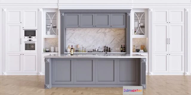 1558845 - Kitchen wood stone oven fridge wine mixer 3D Max