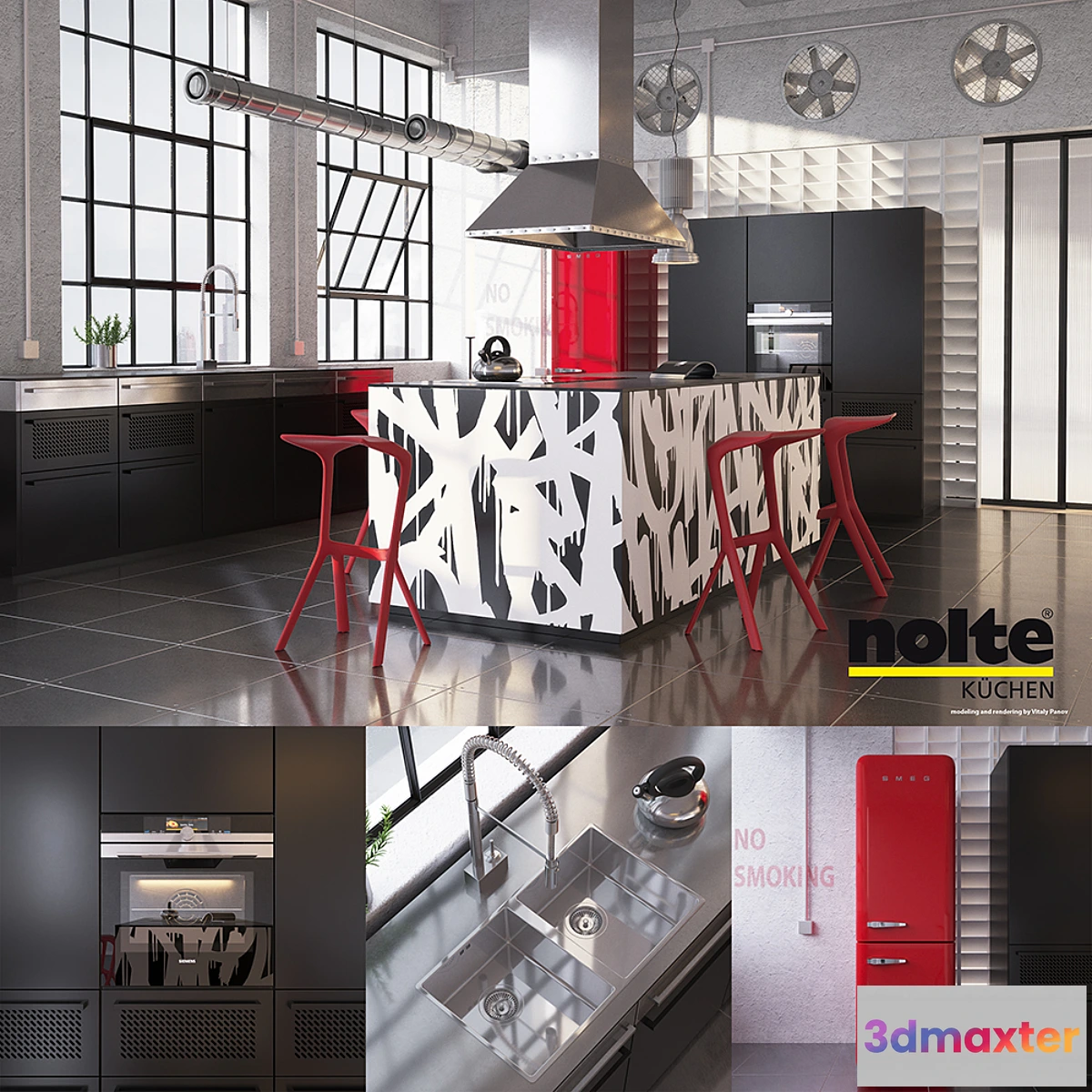 652629 - Kitchen Nolte Neo equipment and industrial attributes (vray corona)