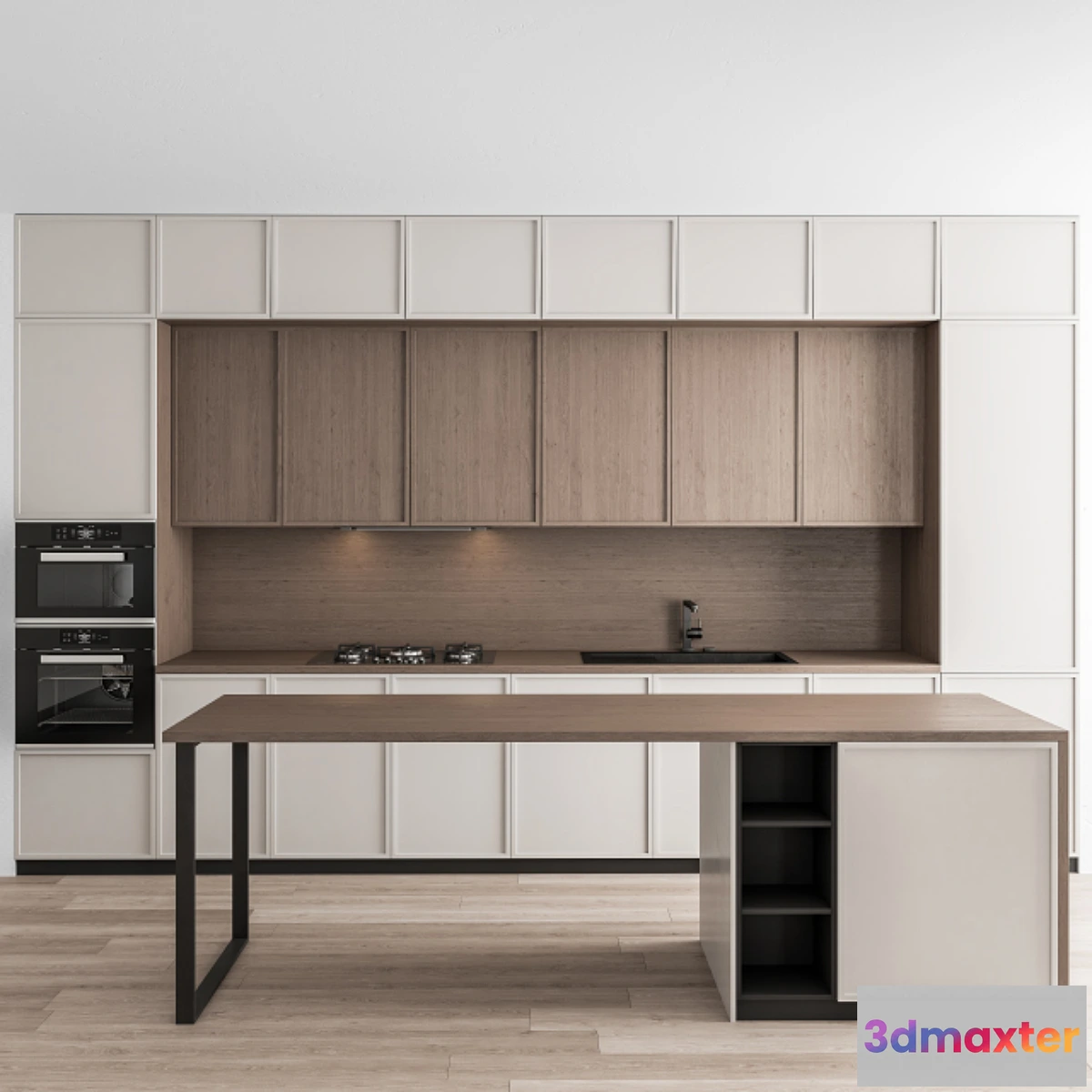 712320 - Kitchen Modern - White and Wood with Island 58