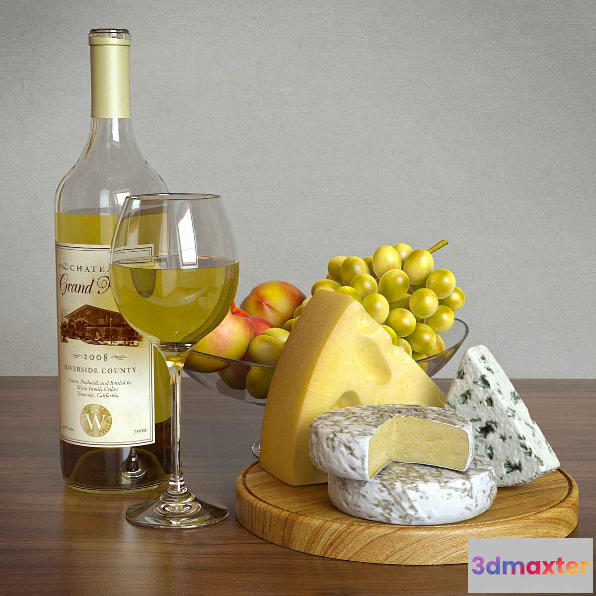 1280628 - White wine and cheese set 3D Max