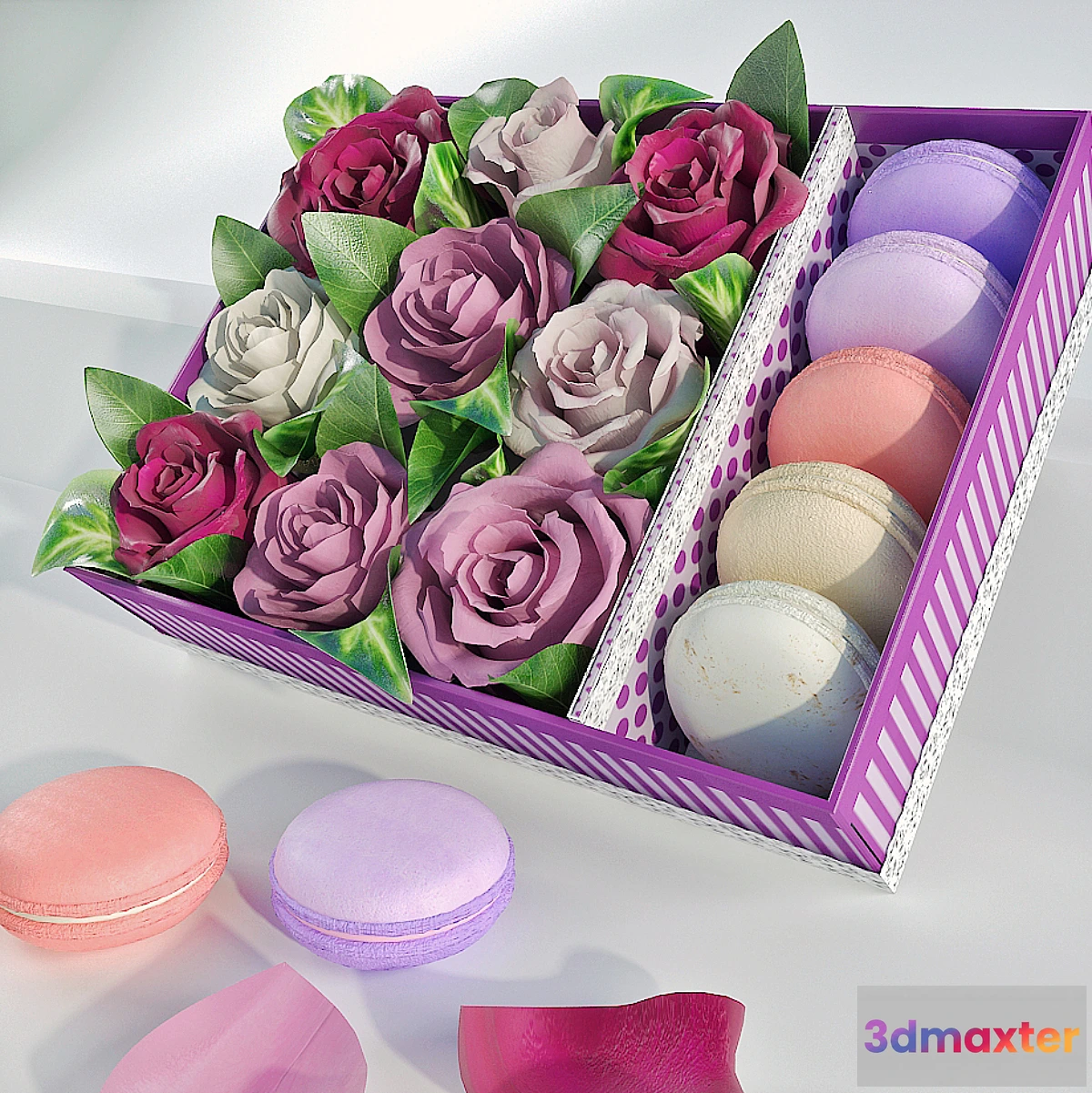 1282722 - Box with roses and makarons - No.2 3D Max