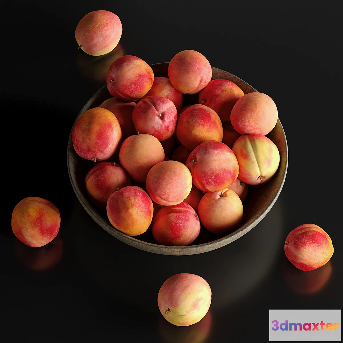 1326288 - Peaches in a Ceramic Bowl 3D Max