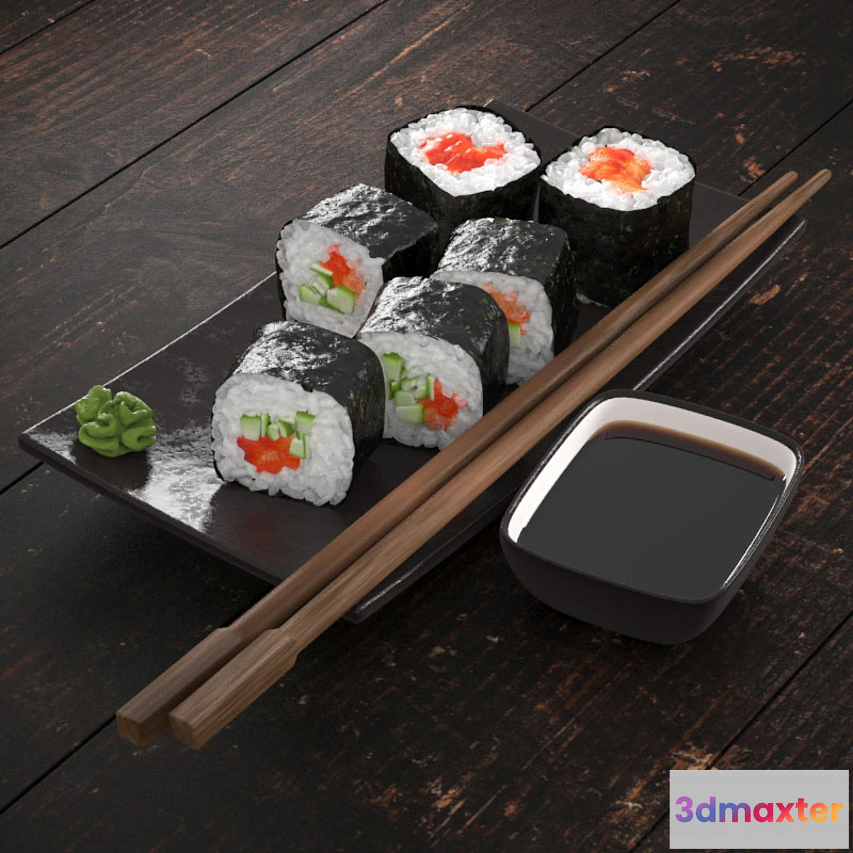 1336770 - Sushi rolls with salmon and cucumber 3D Max