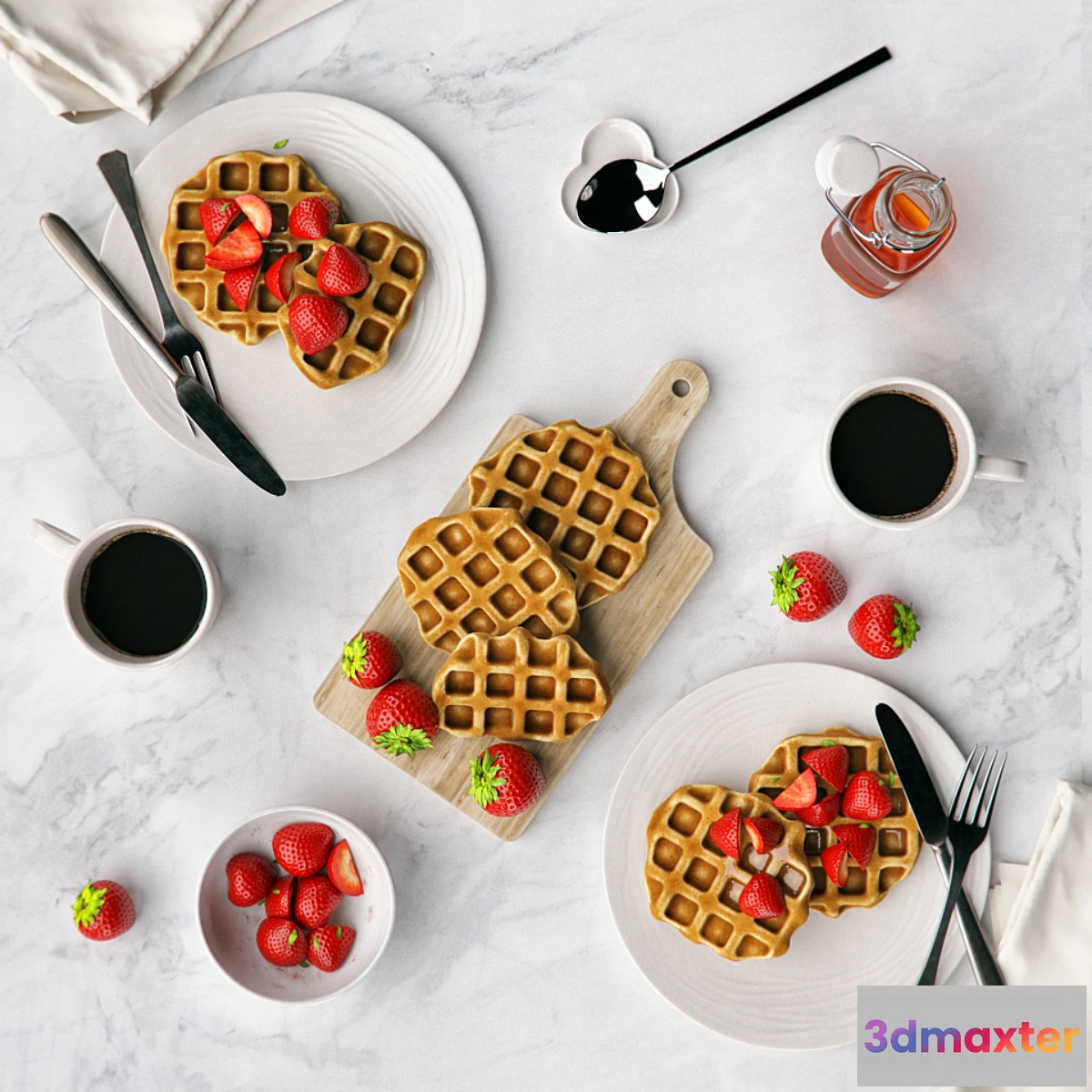 1442624 - Breakfast with waffles 3D Max