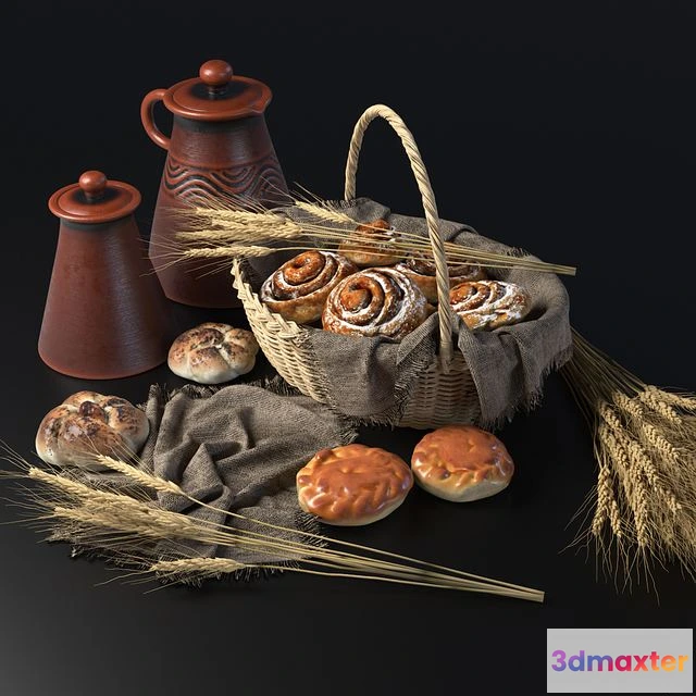 1553947 - Composition with buns in a wicker basket 3D Max