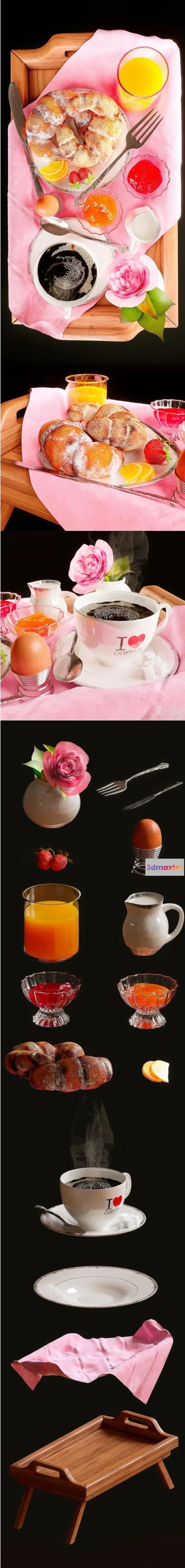 1563147 - Breakfast with coffee and rose 3D Max