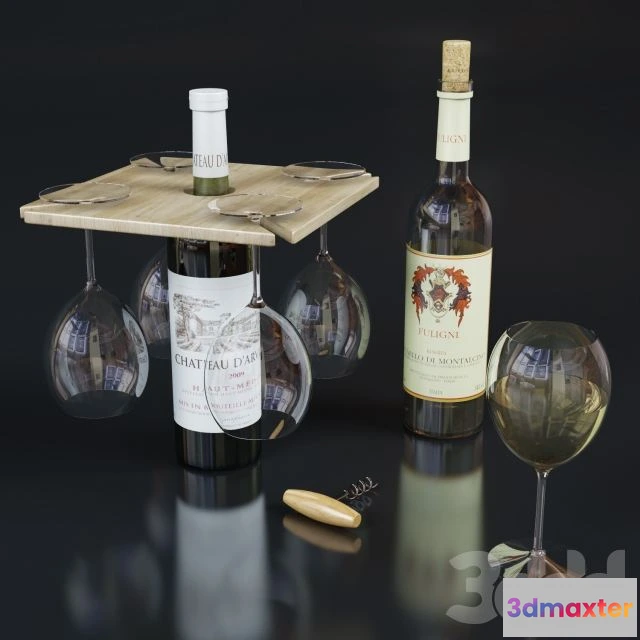 1565078 - Wine glasses and a corkscrew 3D Max