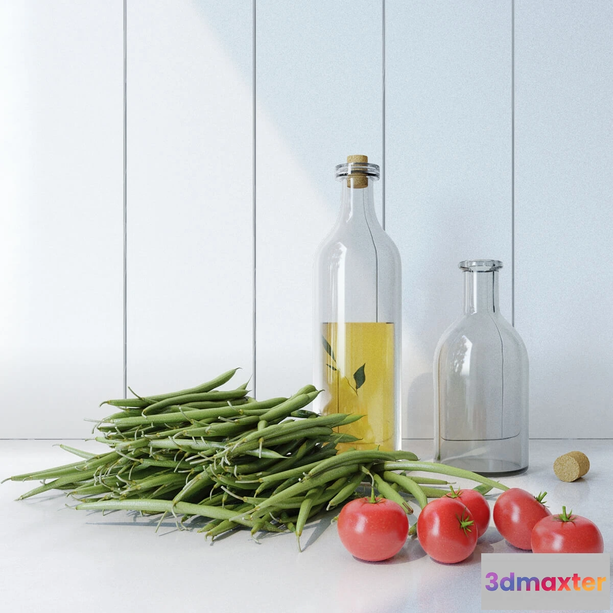 1645176 - kitchen - Vegetables tomato asparagus bottle 3D Max