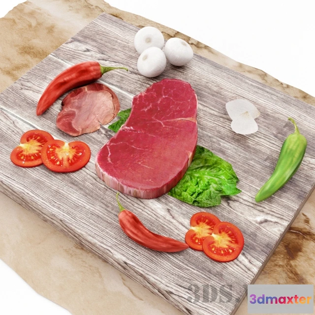 1645328 - kitchen - Meat steak on a cutting board 3D Max