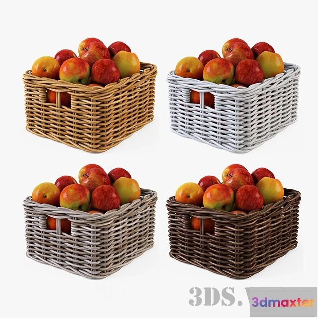 1645388 - kitchen - Wicker basket with apples 3D Max