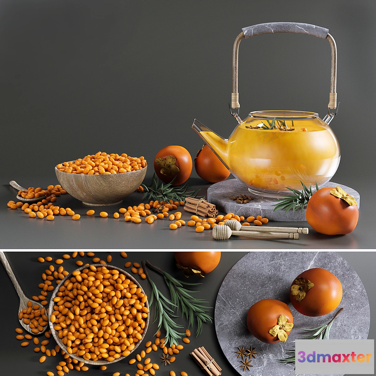 563707 - Tea Set with sea buckthorn and persimmon