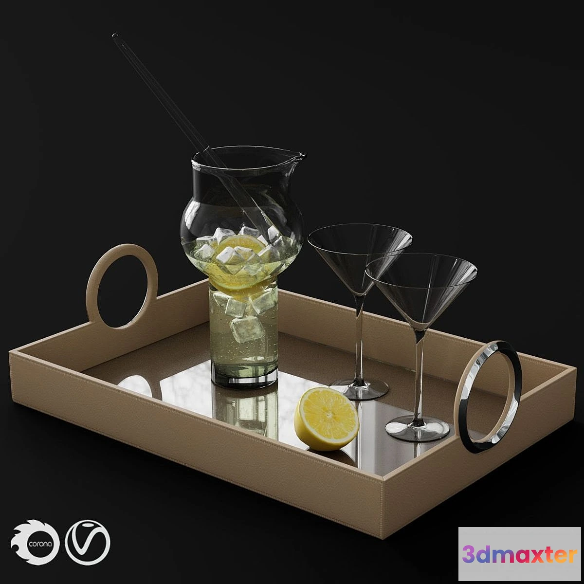 563757 - Global Views Leather Serving Tray