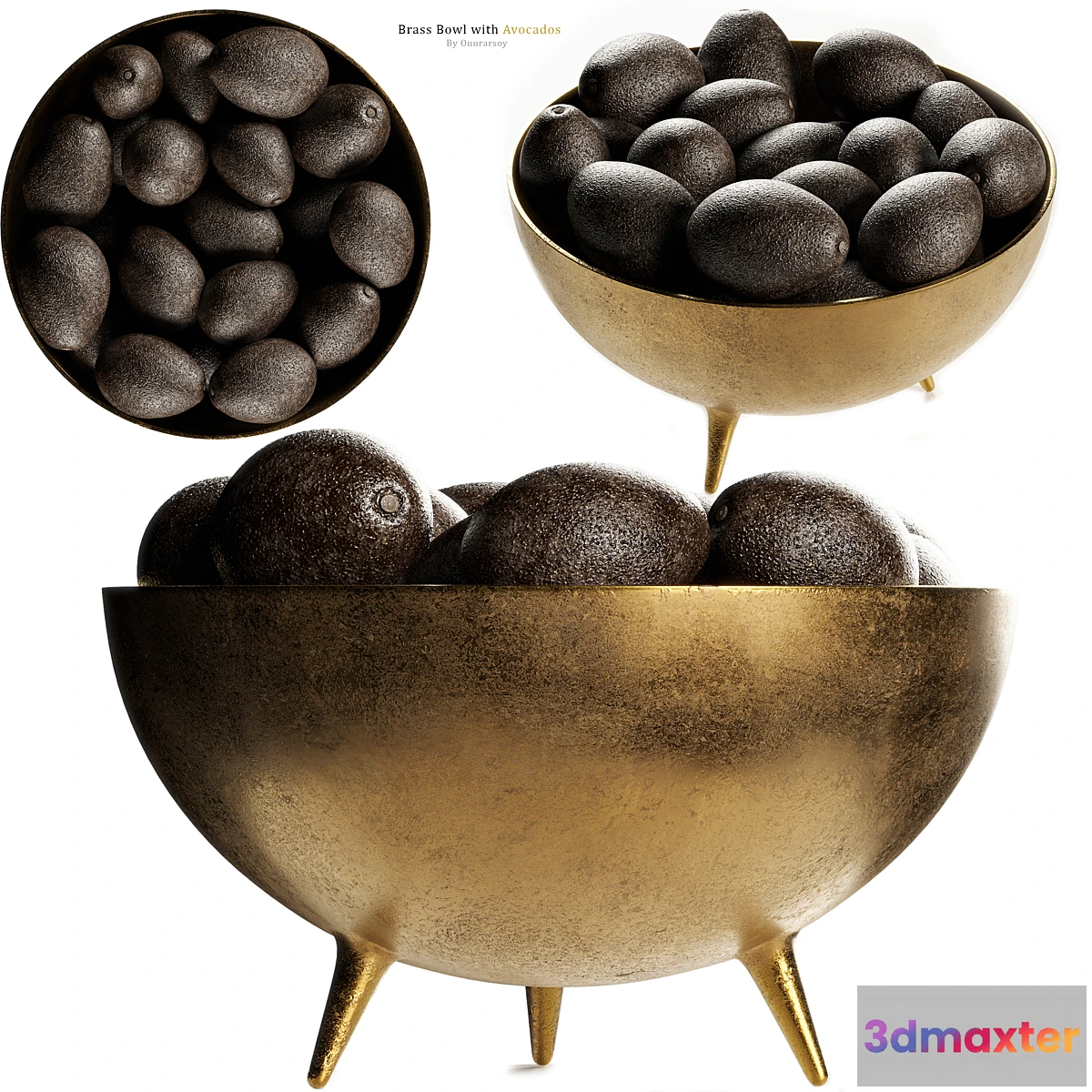 563887 - Picardy Brass Footed Bowl Centerpiece with Avocados