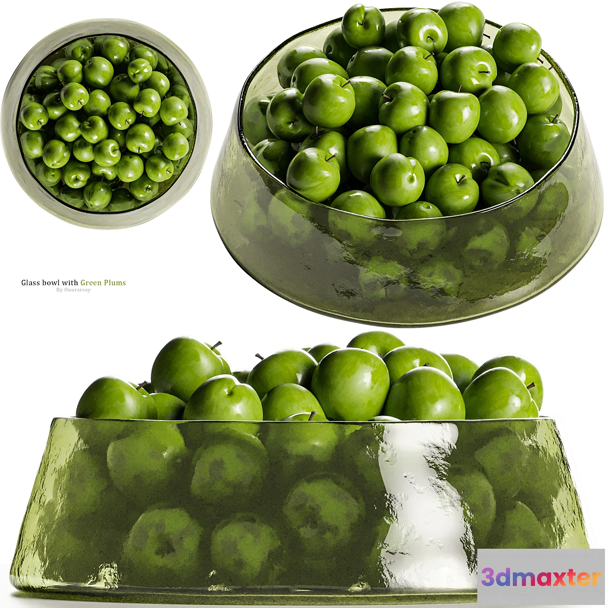 563889 - Low Glass Bowl Centerpiece with Green Plums