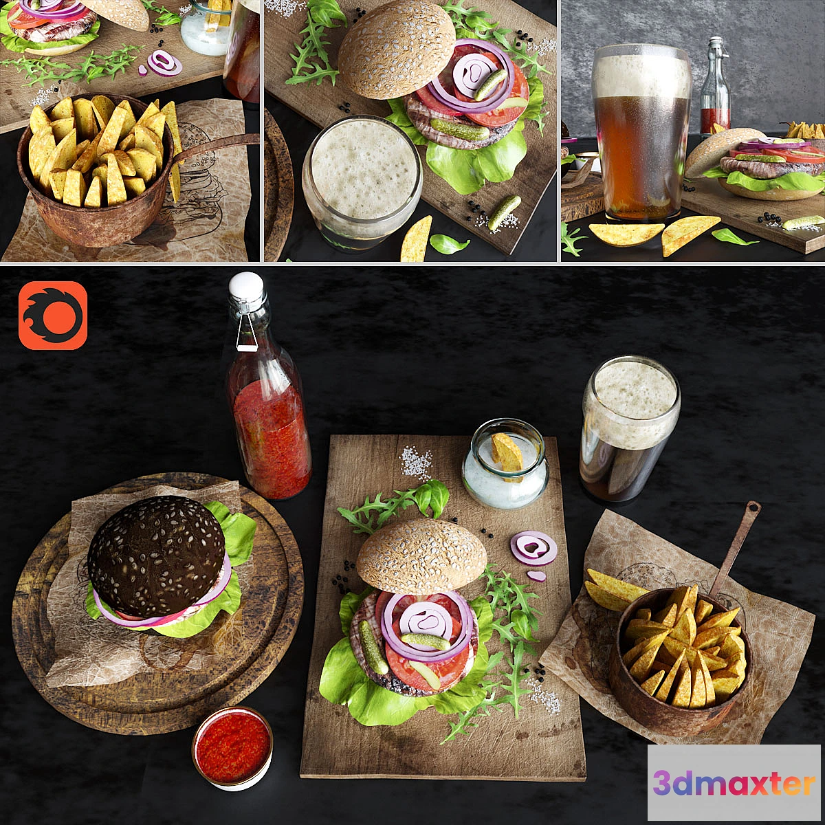 653395 - Burgers with potatoes and beer