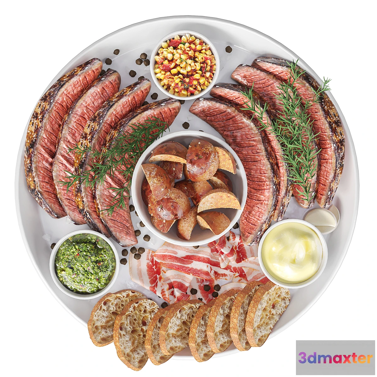 711602 - Meat plate with steak and spices