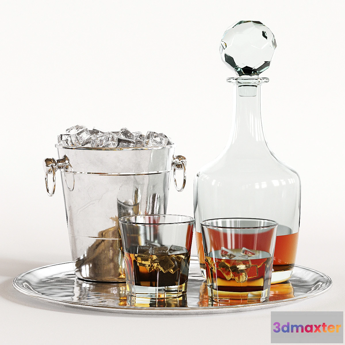 773969 - Whiskey Decanter Glass Tray Set