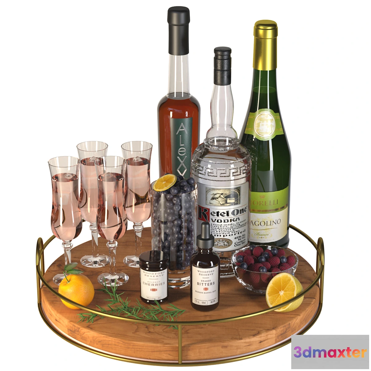 786996 - Alcoholic set with fruits. Sparkling wine