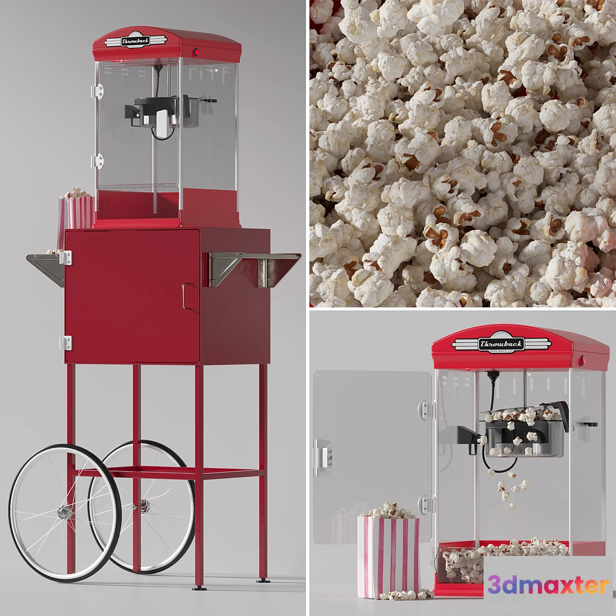 1327947 - Throwback Movie Theater Popcorn Machine with Cart 3D Max