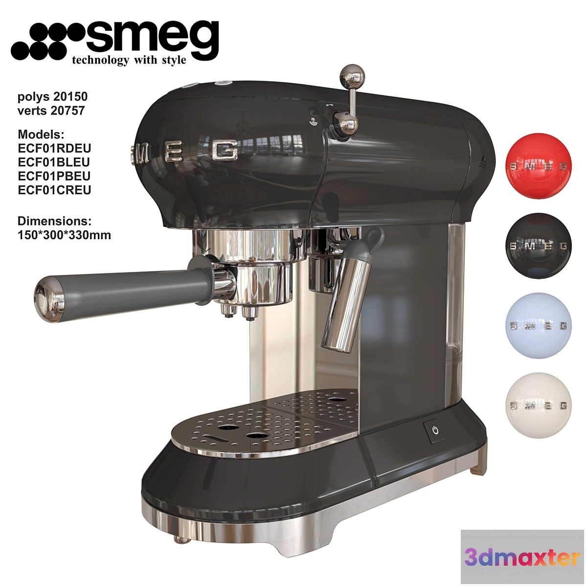 1350301 - Espresso coffee machine SMEG ECF01 3D Max