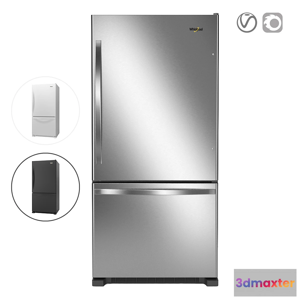1414342 - Whirlpool 33-inches wide Bottom-Freezer Refrigerator 3D Max