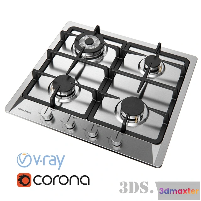 1645832 - kitchen - Gas hob Gunter-Hauer GH 606 IX 3D Max