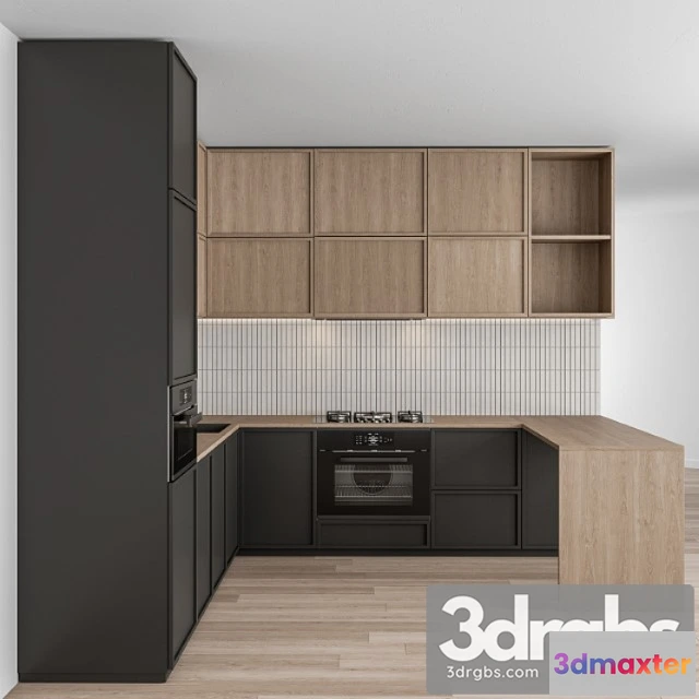 1043674 - Kitchen modern - black and white with wood 50