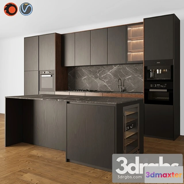 1043700 - Kitchen modern 05 black & wood