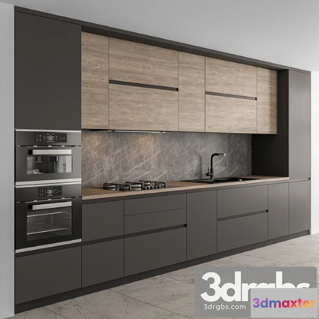 979864 - Kitchen Modern Black and Wood 65