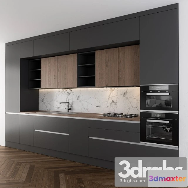 980282 - Modern kitchen dark gray and wood
