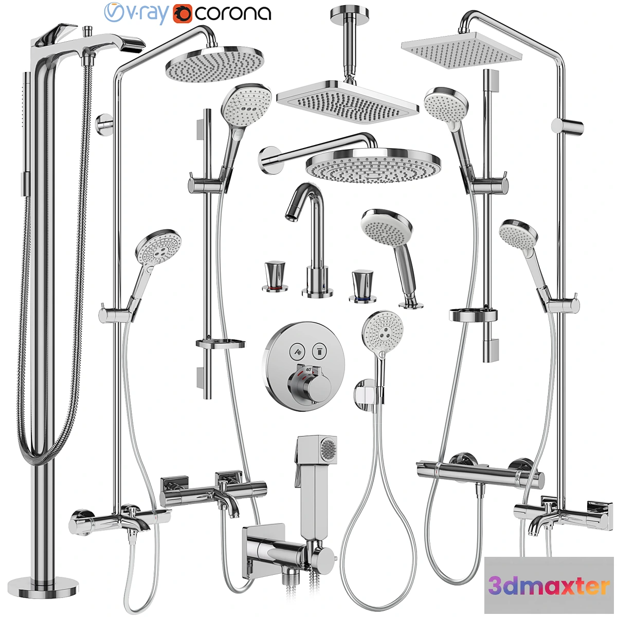 1478252 - Hansgrohe set 179 mixers and shower systems 3D Max