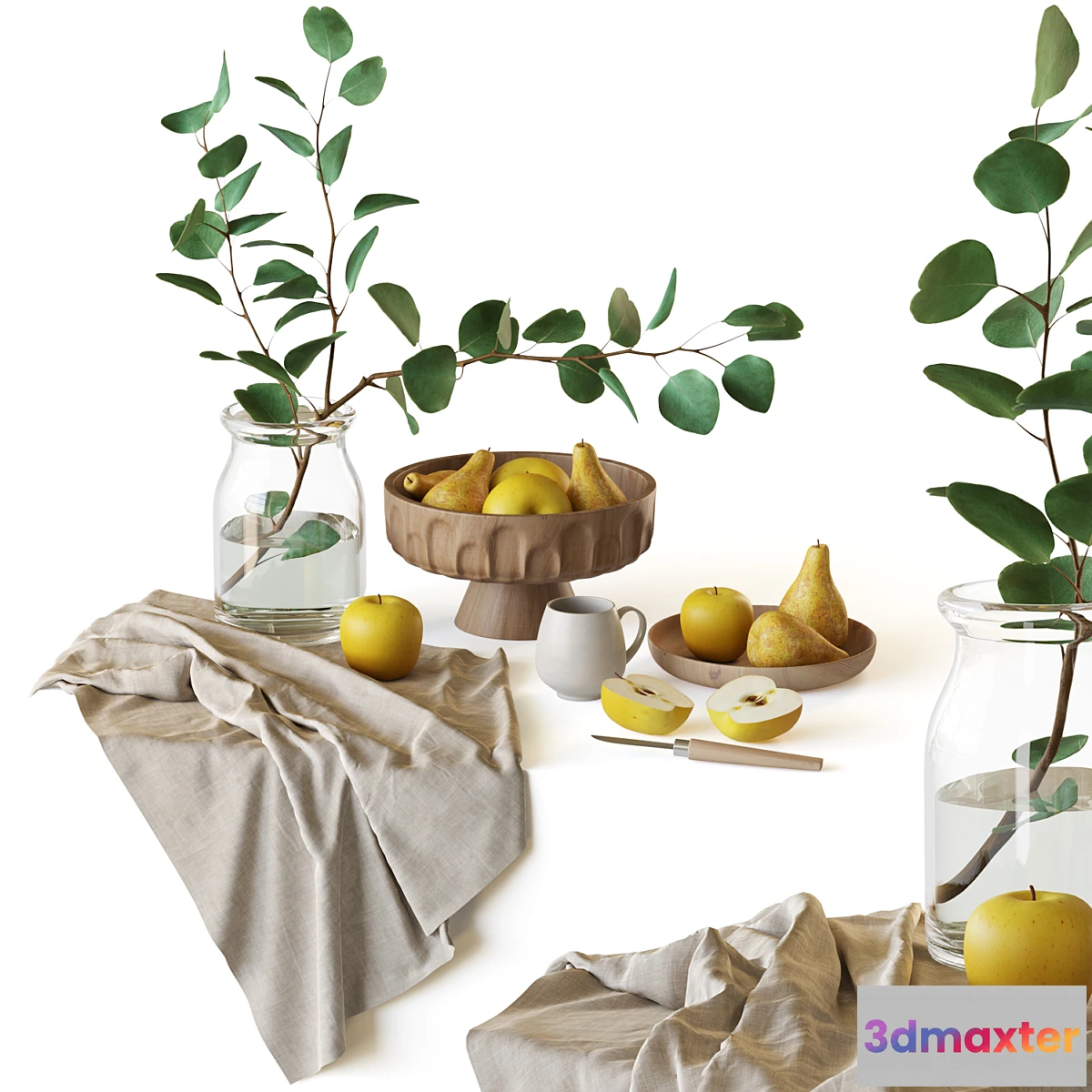 1298852 - Decorative set with fruits and eucalyptus branch 3D Max