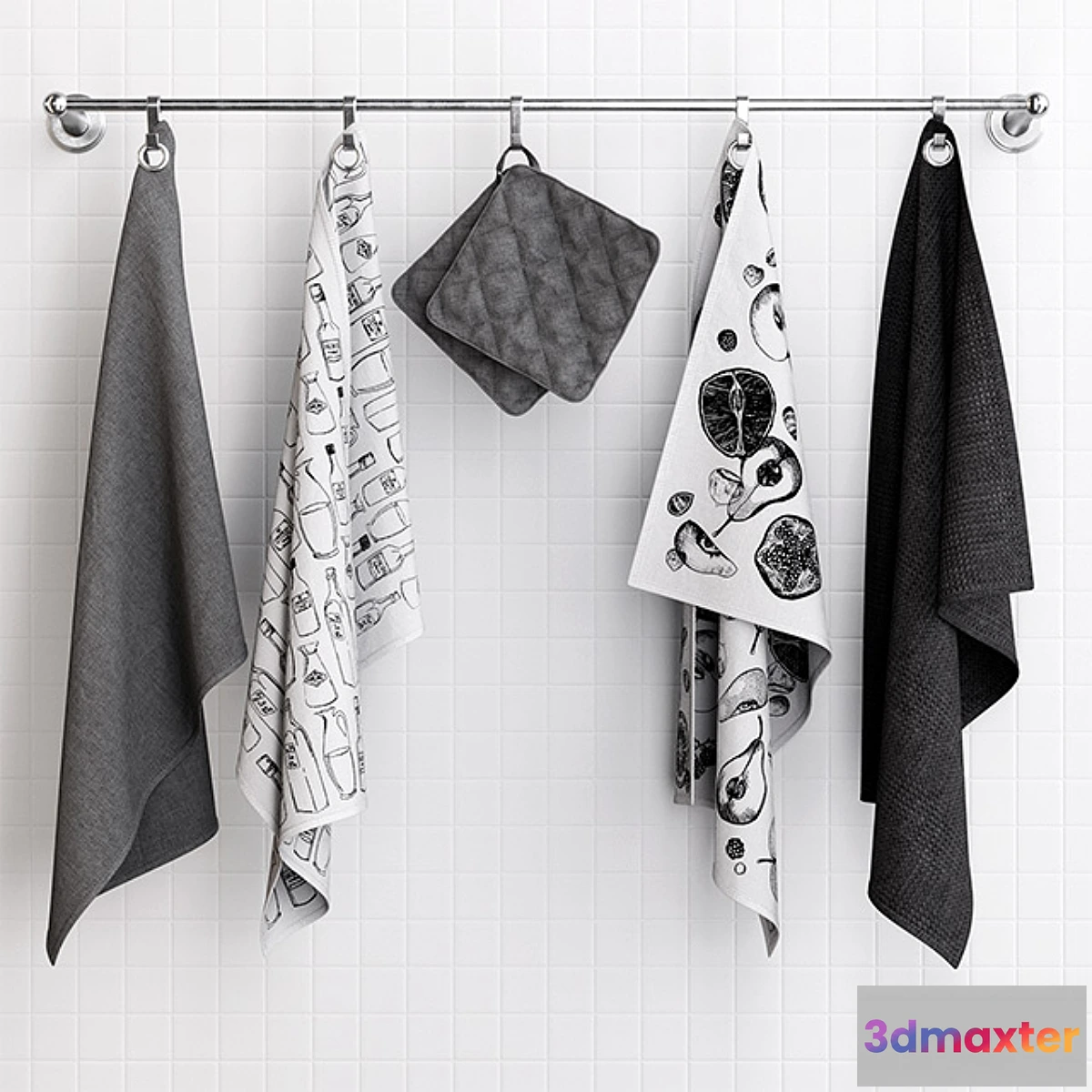 1299148 - Zara Grey Towels on Hooks 3D Max