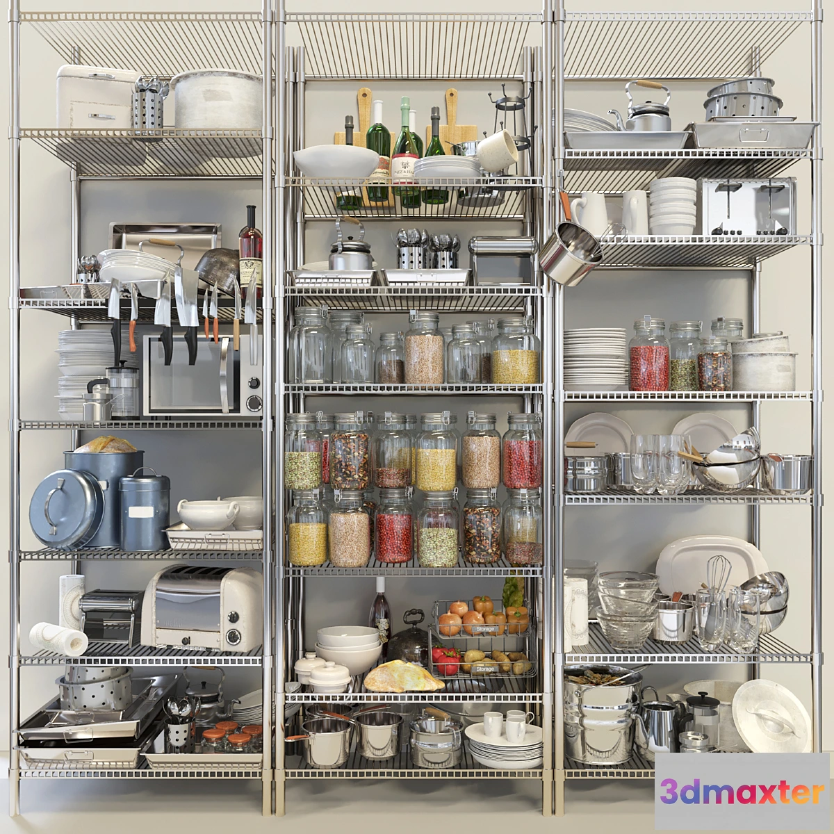 1318948 - Rack for pantry with spices and kitchen utensils. Crockery and service 3D Max