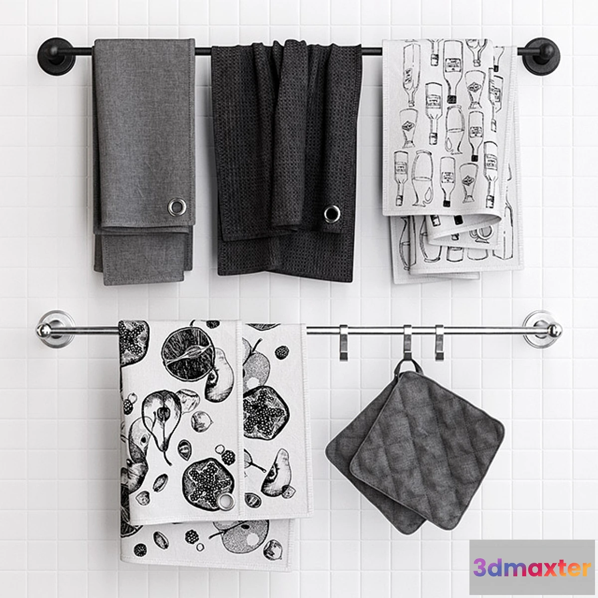 1470540 - Zara Grey Towels on Railing 3D Max