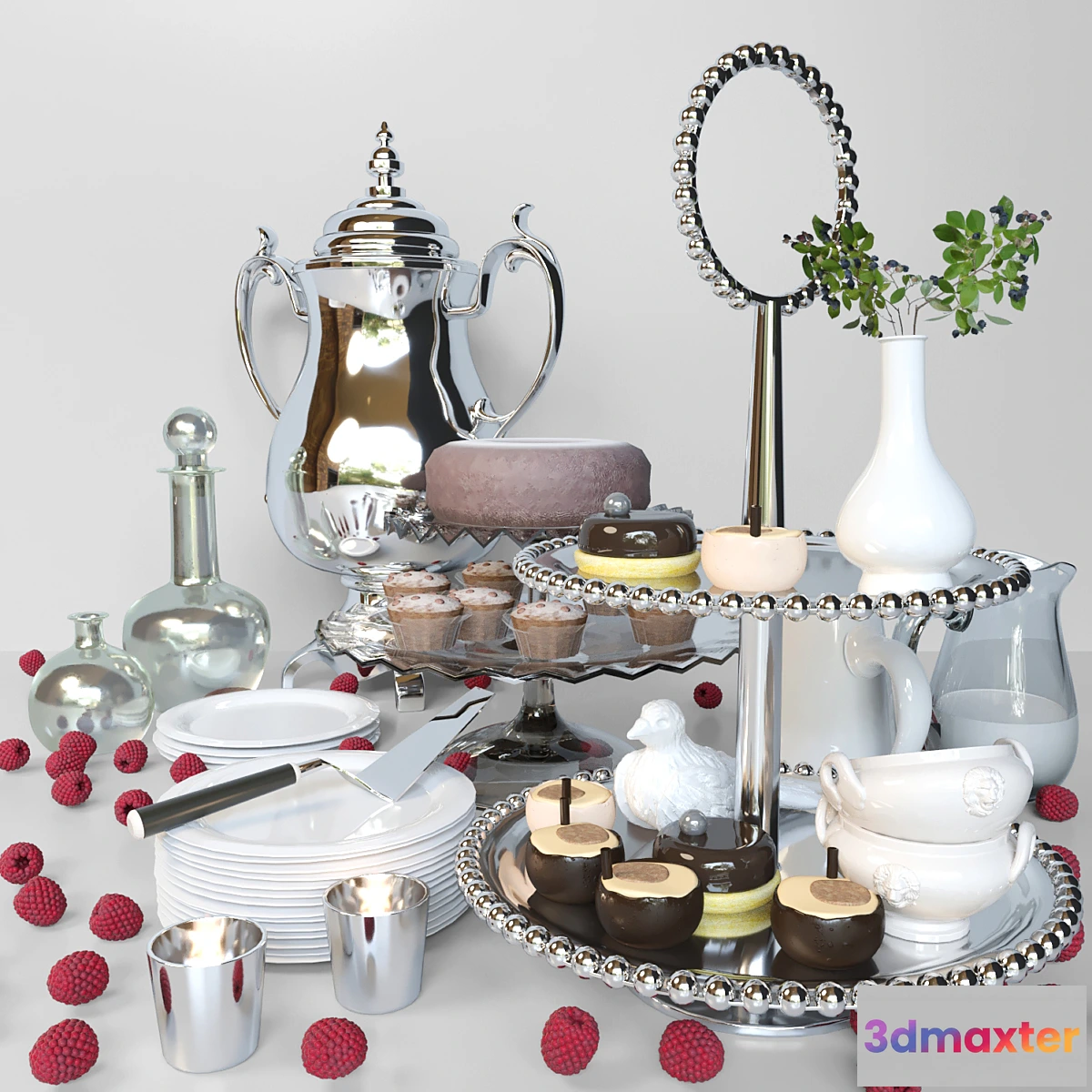 1478296 - Service with desserts. Cake 3D Max