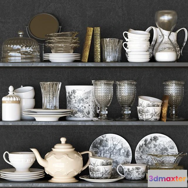 1555359 - Collection of tableware and kitchen accessories 3D Max