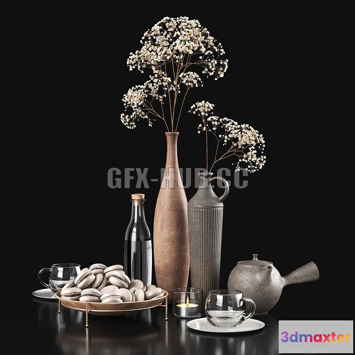 1563527 - Decorative set 047 with gypsophila and macaroons 3D Max