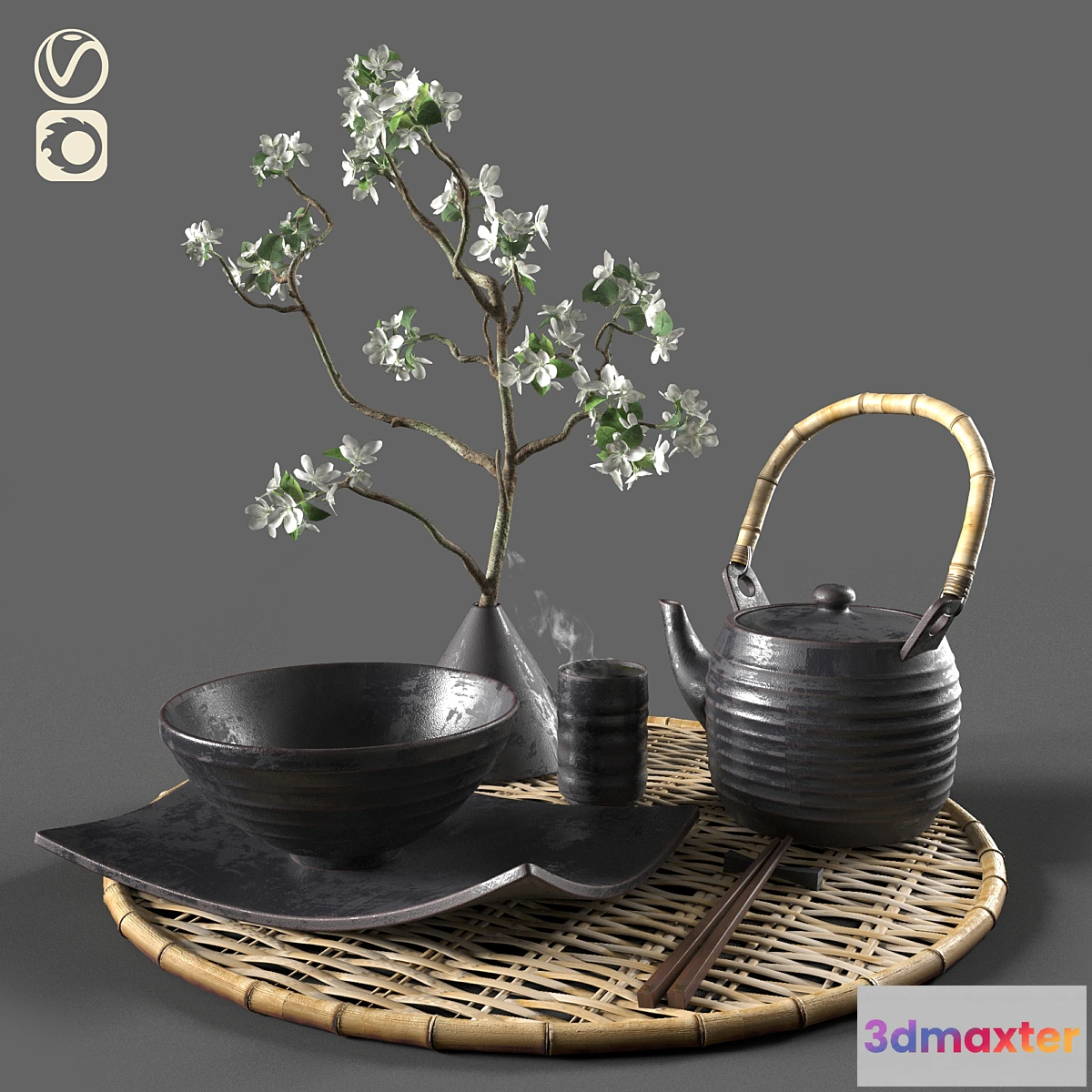 593472 - Eastern tableware with flowers