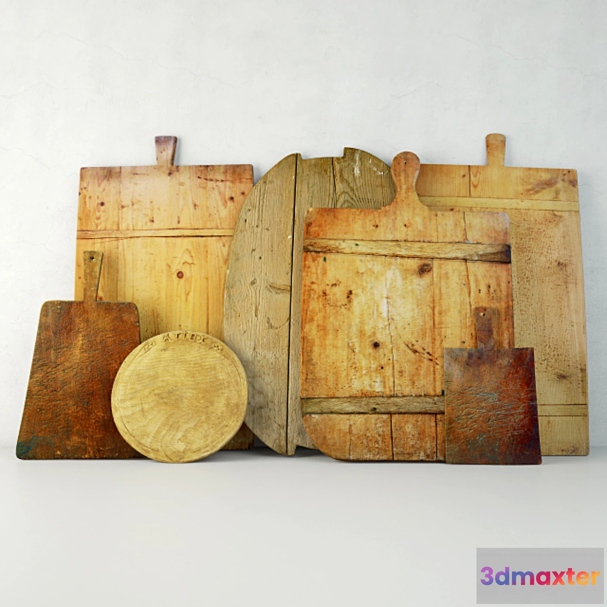 648837 - Antique Cutting Boards with Knife