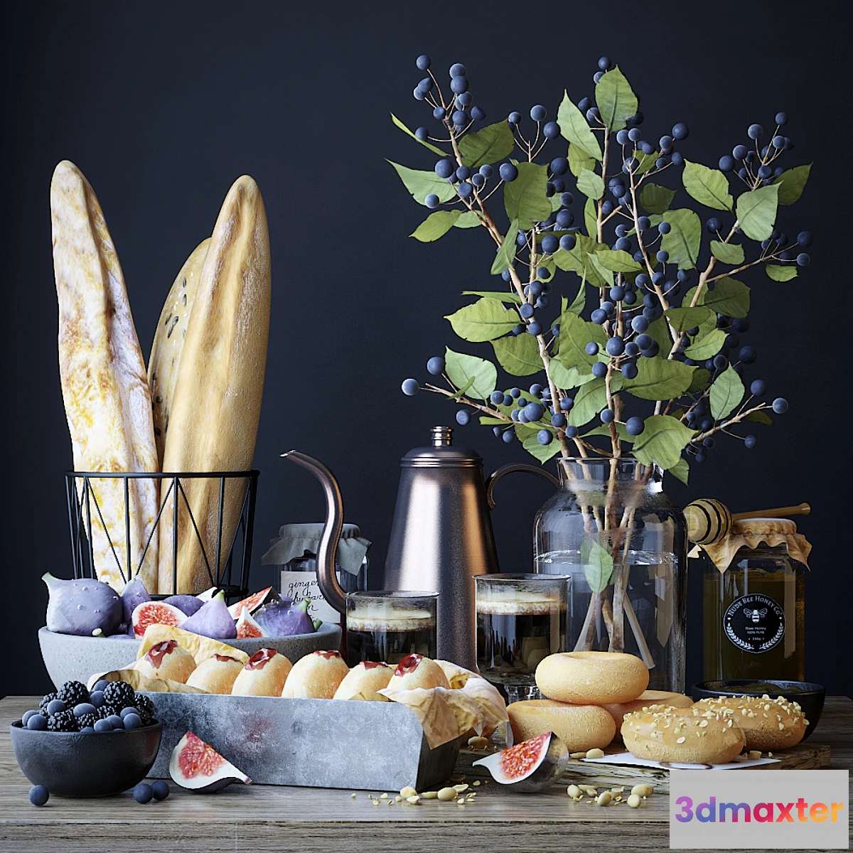 653341 - Kitchen set with bread and donuts
