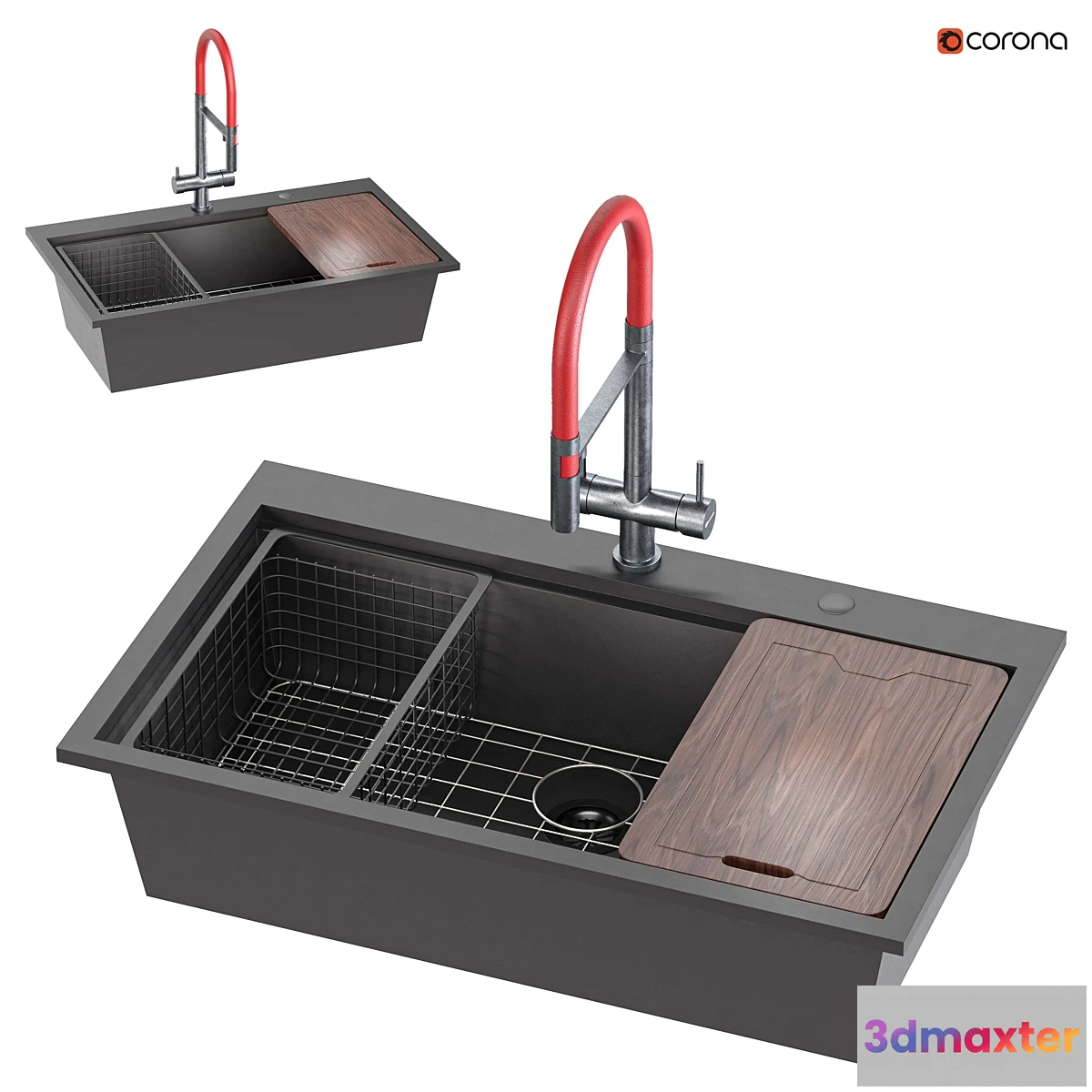 1311389 - Doirteal 33 inch Drop in Black Farmhouse Sink 3D Max