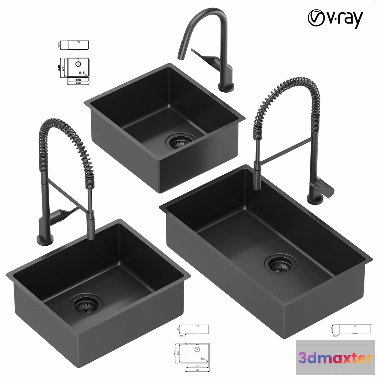 1317446 - Collection of kitchen sinks 01 3D Max