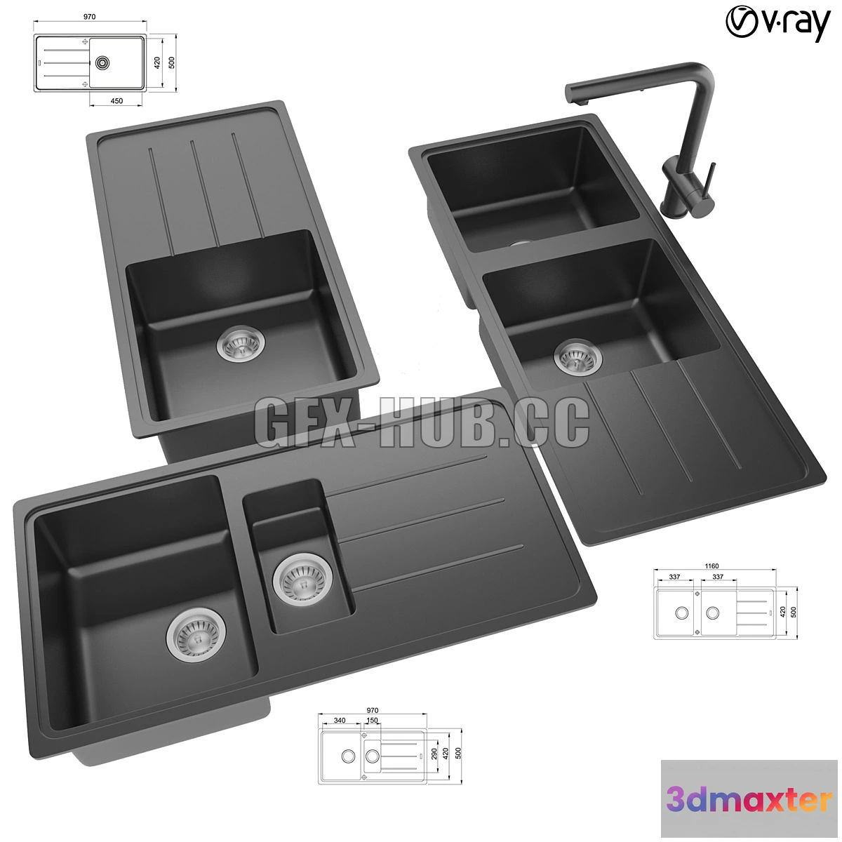 1546465 - Collection of kitchen sinks 14 3D Max