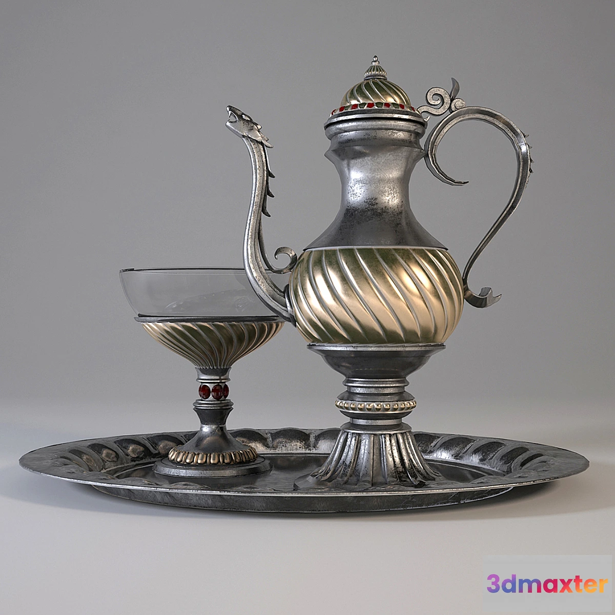 1273176 - oriental pitcher with bowl and tray 3D Max
