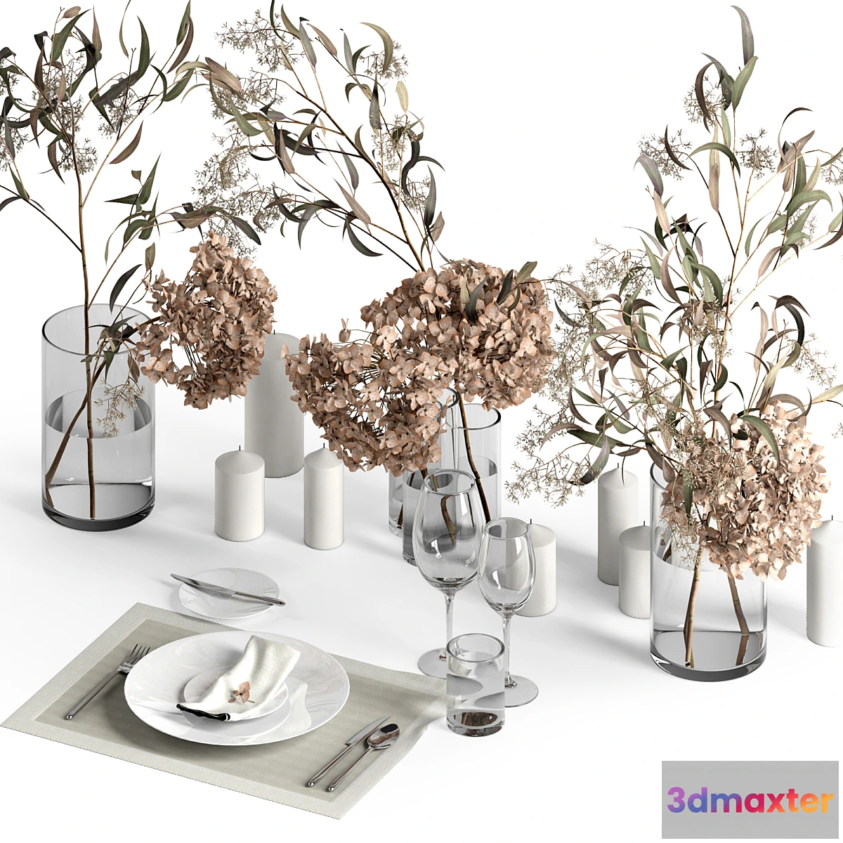 1304501 - Table setting with dry plants 3D Max