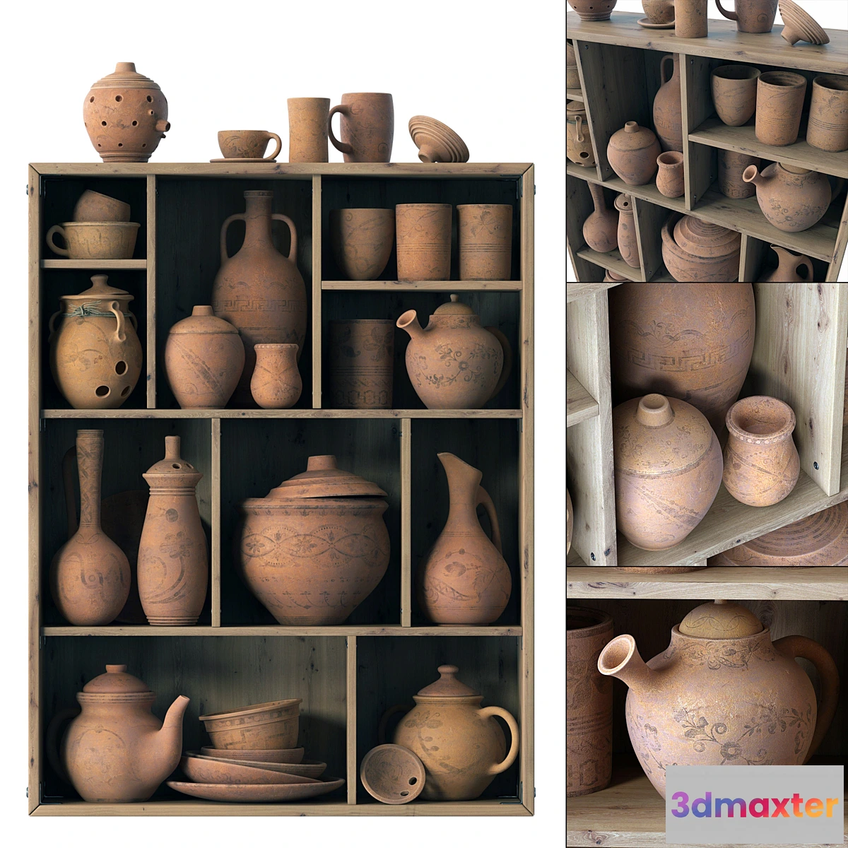 1334806 - Dishes clay rack n15 _ Clay tableware shelf no.15 3D Max