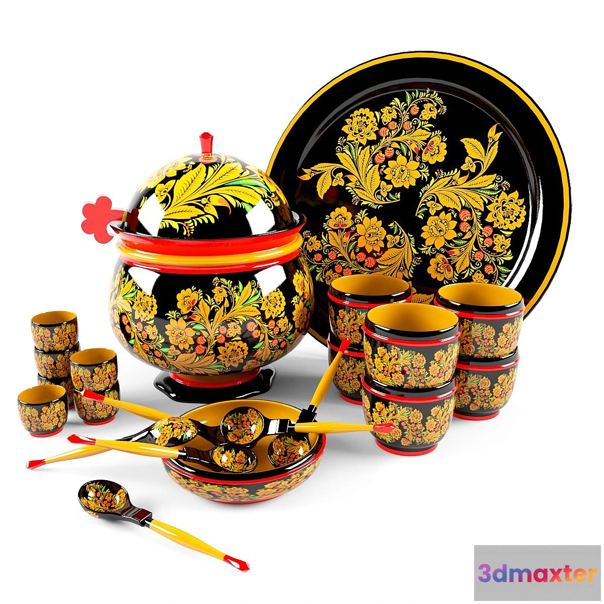 1397452 - Khokhloma. Cookware set. 3D Max