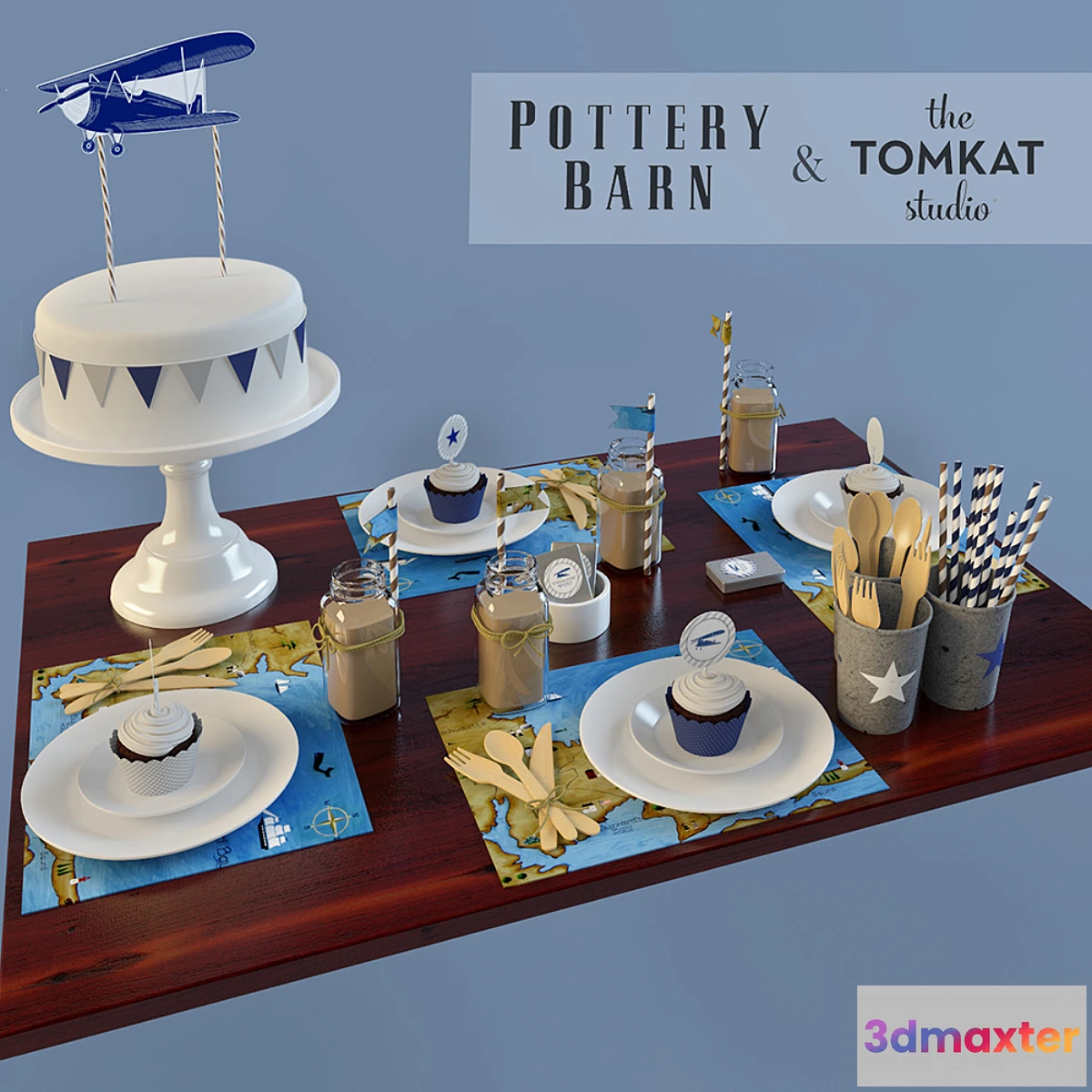 1401184 - Vintage airplane table set Pottery barn 3D Max