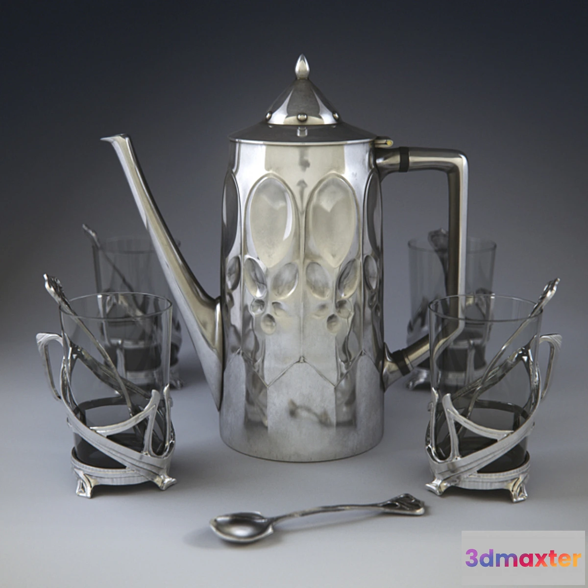 1406866 - Polished pot with art nouveau decoration 3D Max